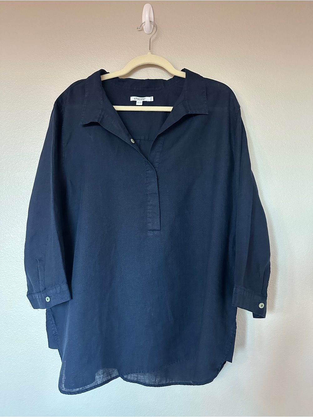 Chico's Navy Linen Notch-Collar Tunic